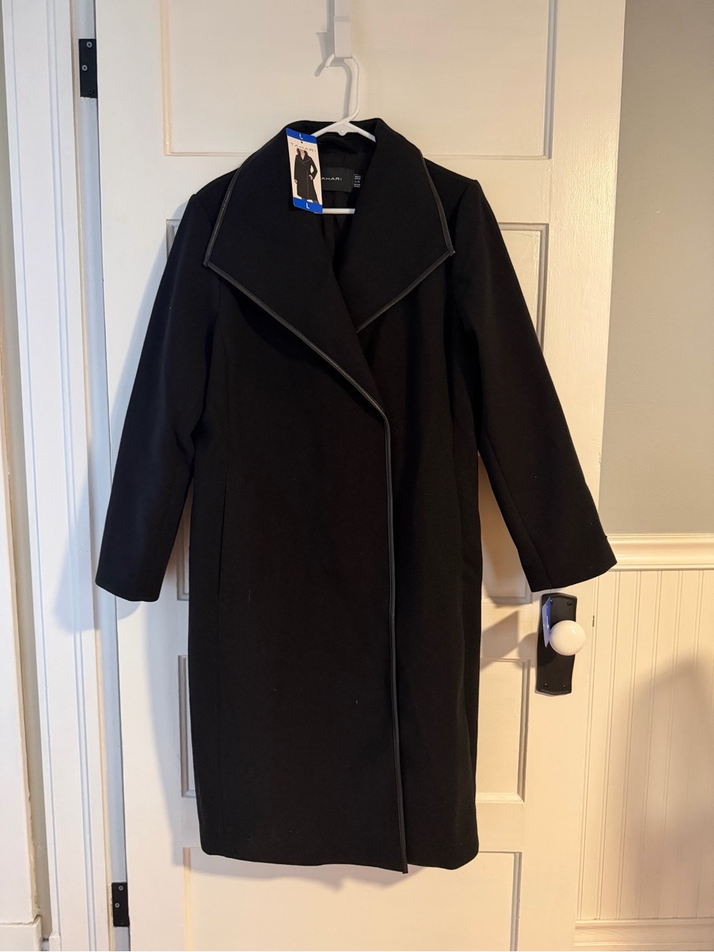 NWT Tahari Black Long Belted Wrap Trench Winter Coat Size Large